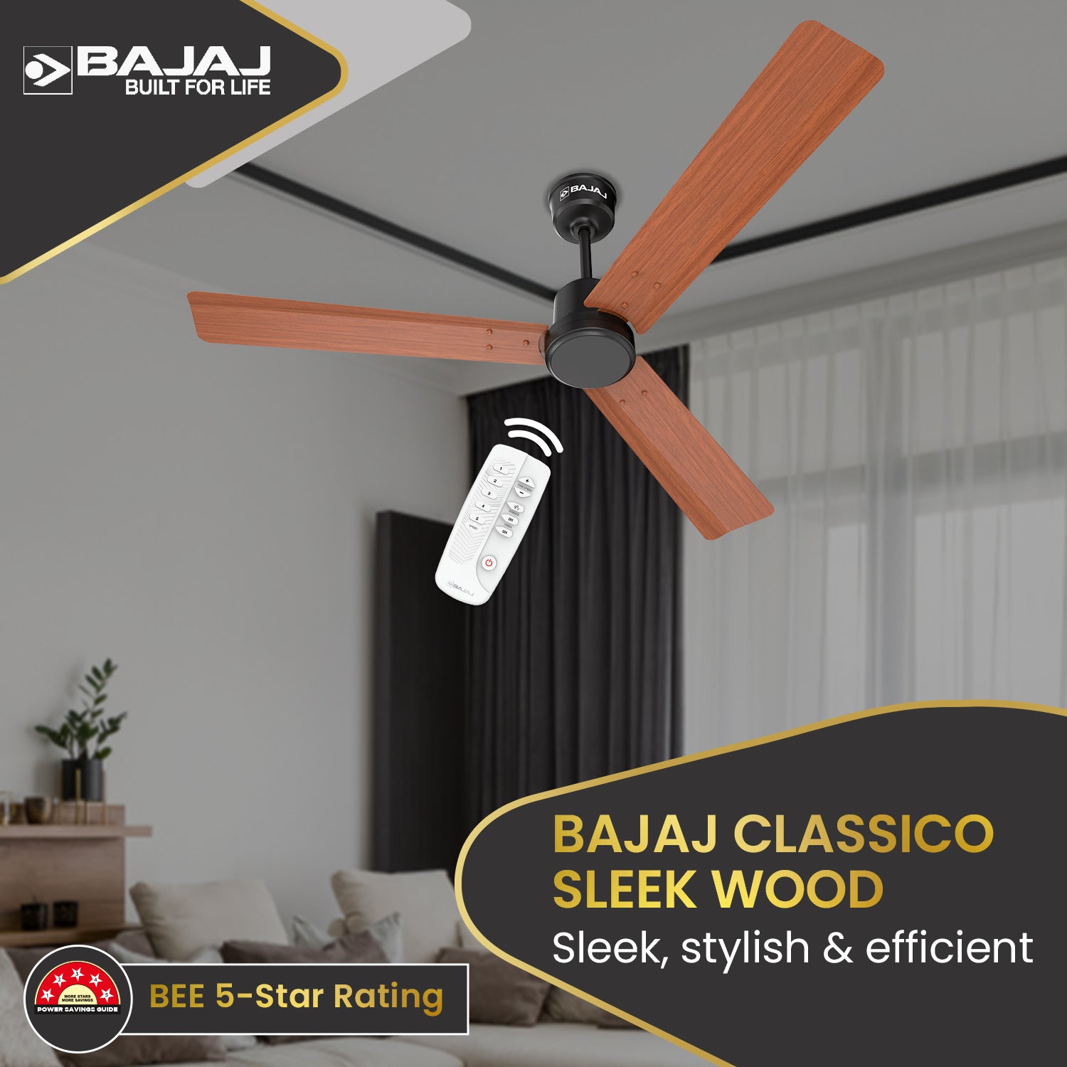 Classico Sleek Wood 1200mm Ceiling Fan