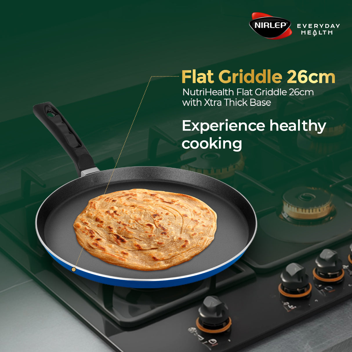 NutriHealth Non Stick Aluminium Flat Griddle with Extra thick base