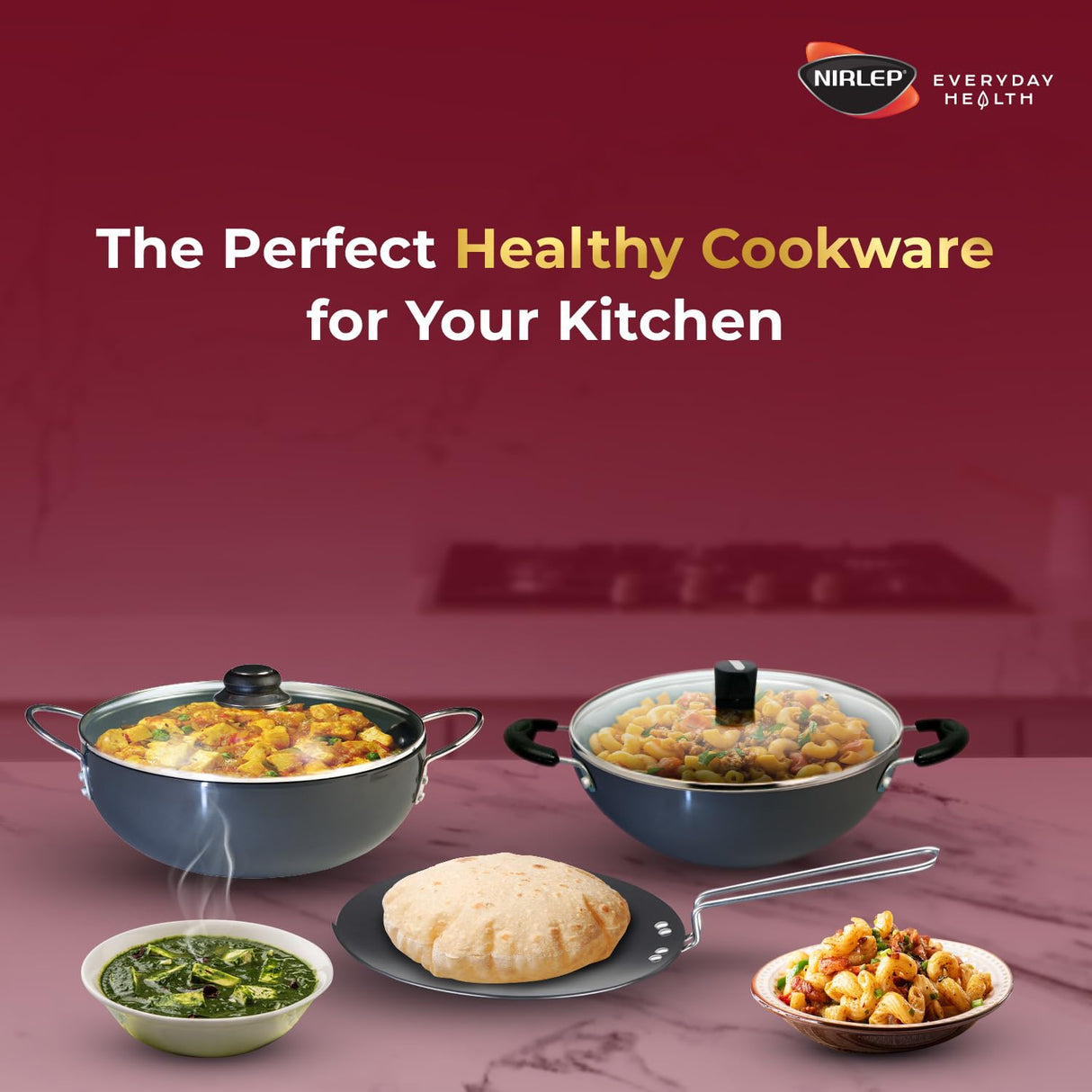 Ebony Hard Anodised Deep Kadhai with Glass Lid