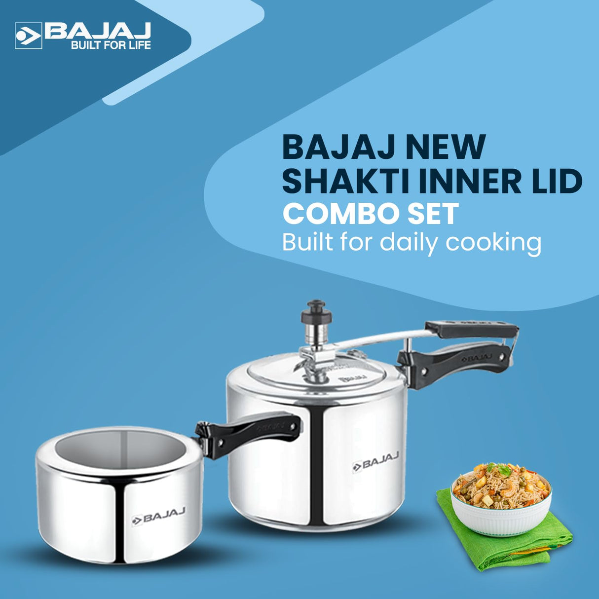 New Shakti Inner Lid  2 Piece Aluminium Pressure Cooker Combo Set