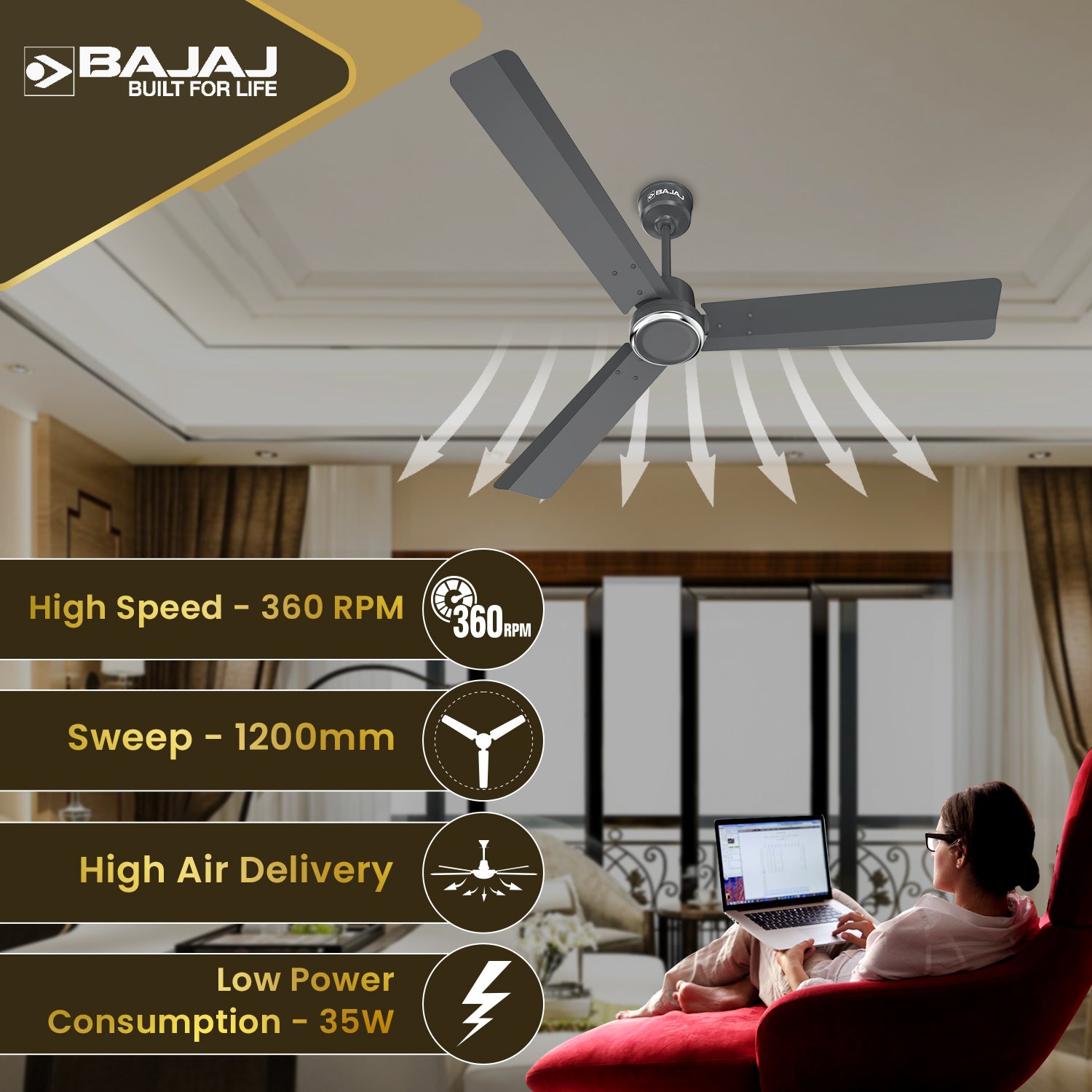 Classico Sleek Plus 1200mm Ceiling Fan