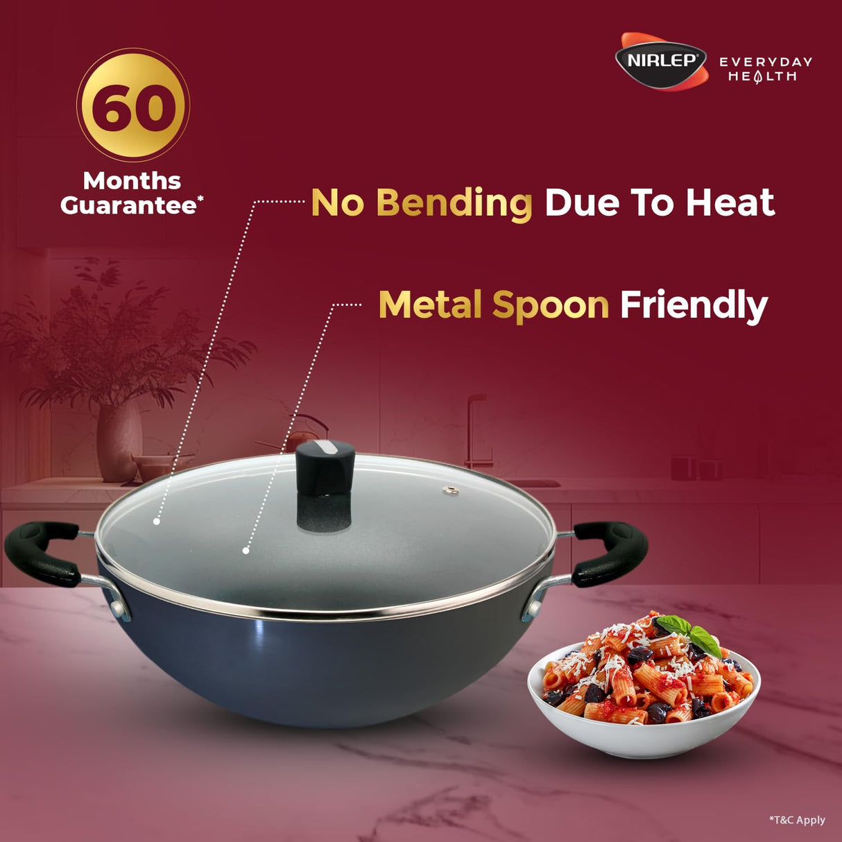 Ebony Hard Anodised Deep Kadhai with Glass Lid