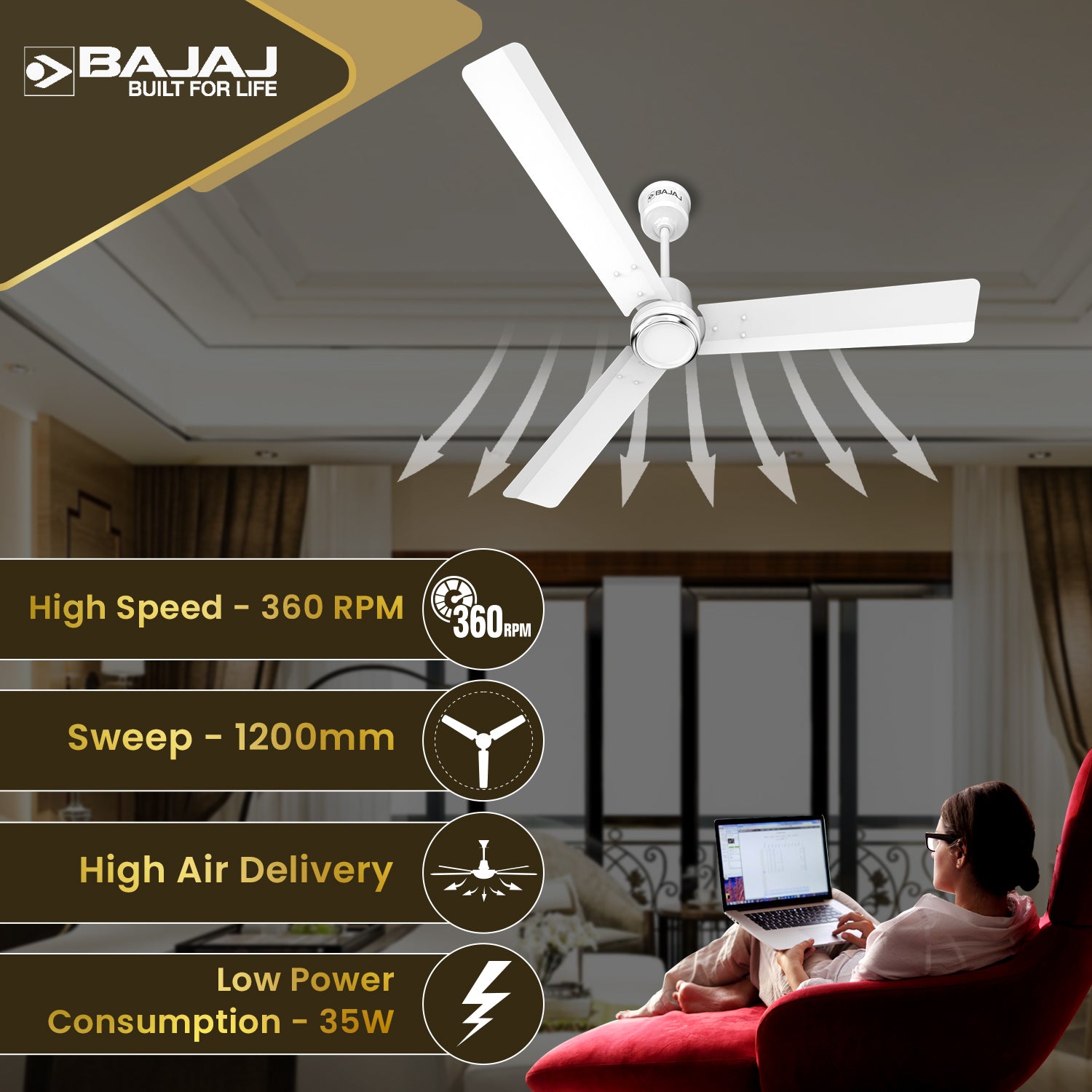 Classico Sleek Plus 1200mm Ceiling Fan