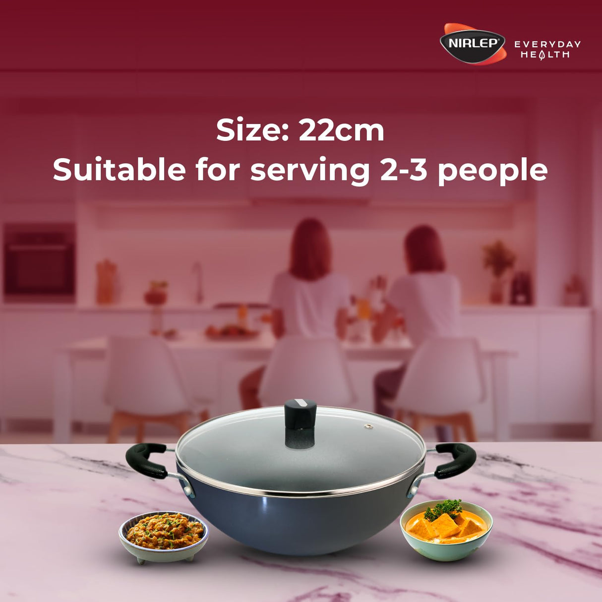 Ebony Hard Anodised Deep Kadhai with Glass Lid