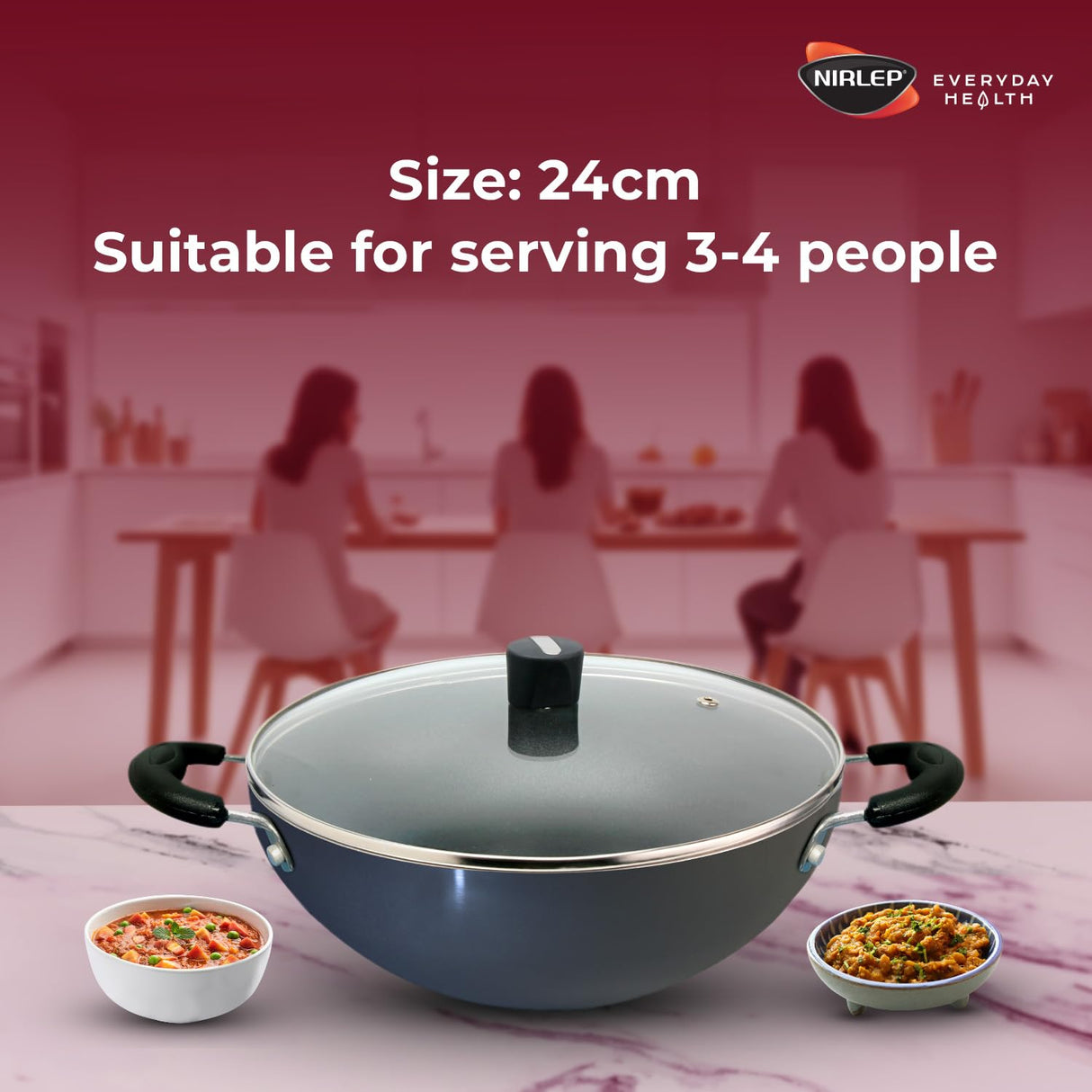 Ebony Hard Anodised Deep Kadhai with Glass Lid