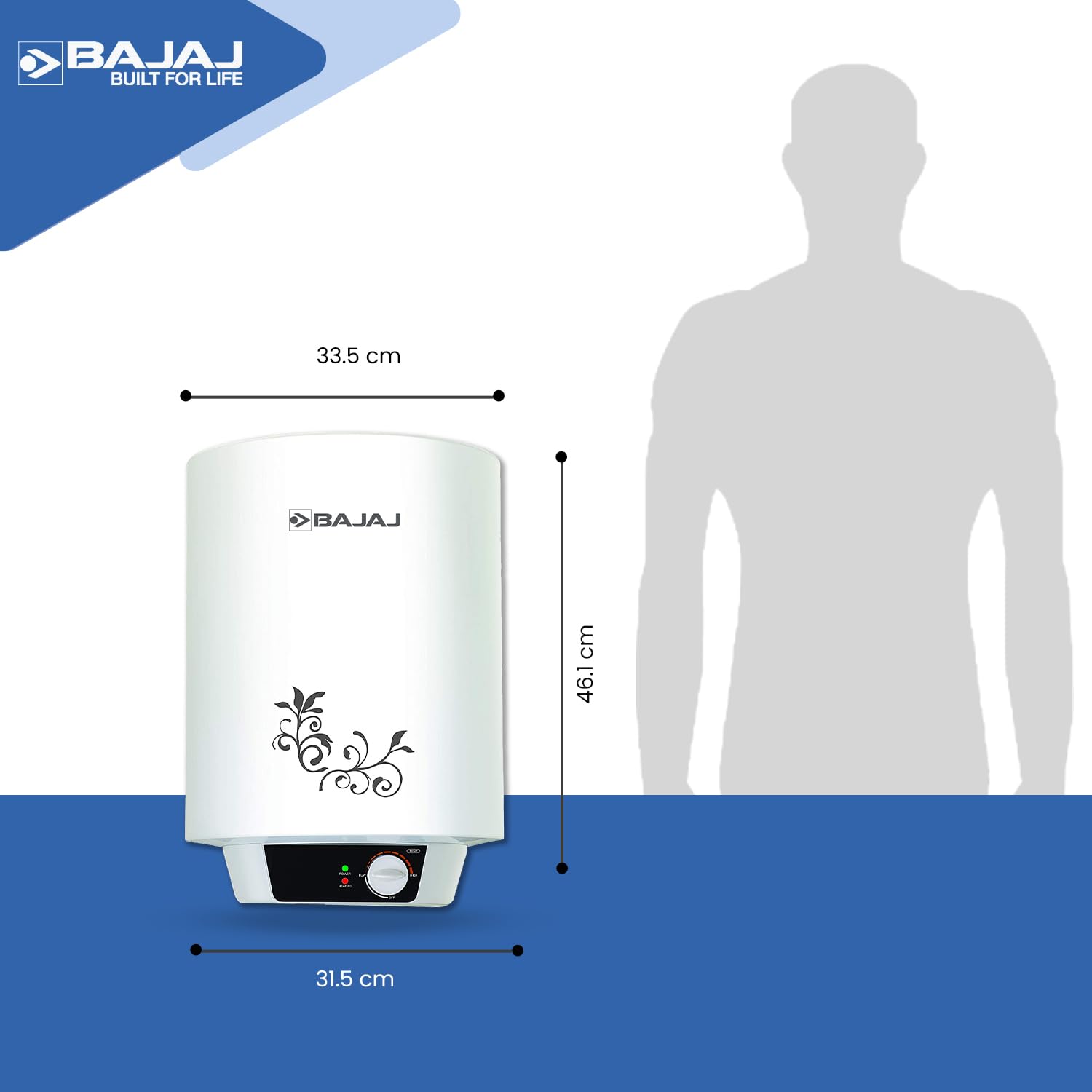 Bajaj Popular Plus 15-Litre Vertical Storage Water Heater (White)