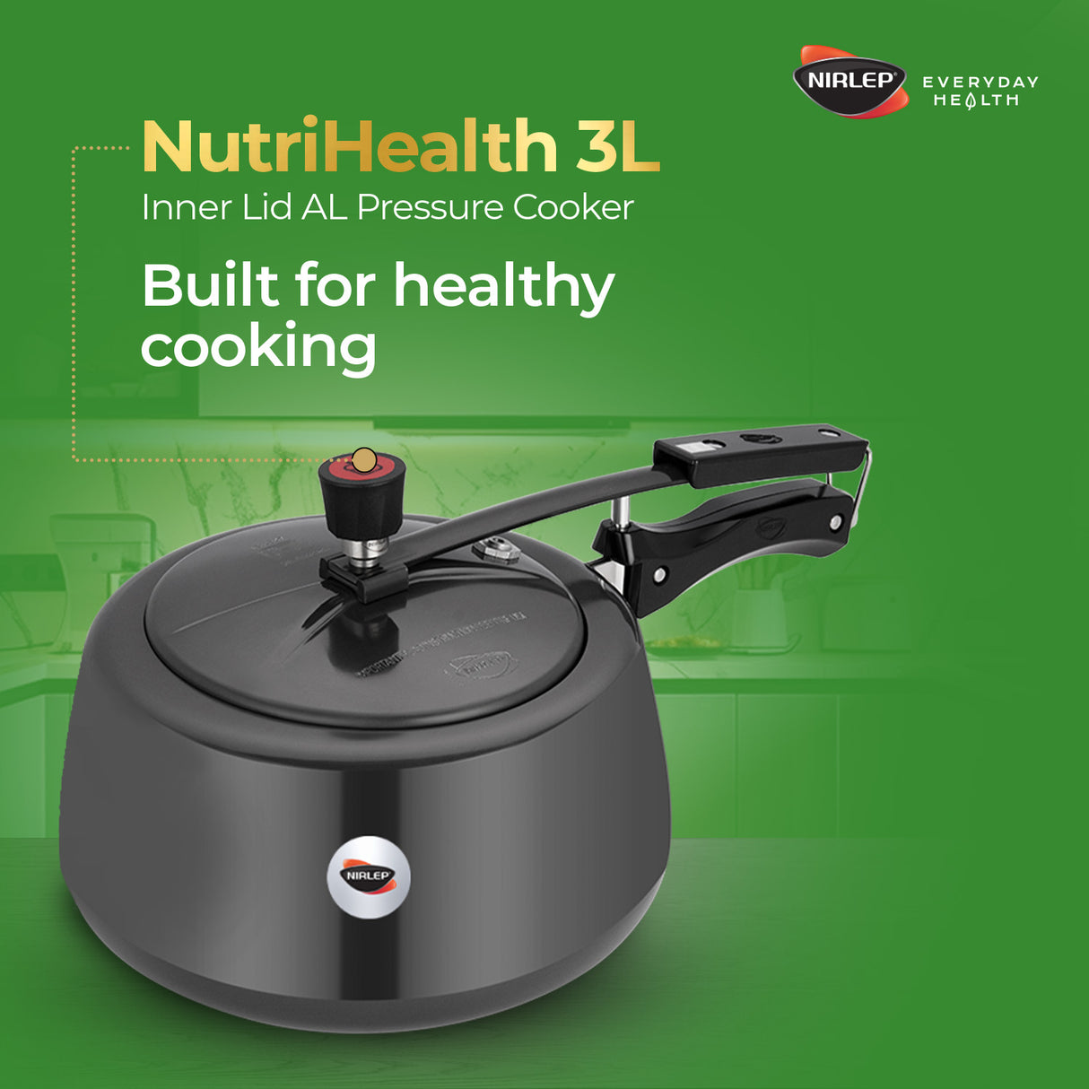 Nutrihealth Inner Lid Handi Shaped Hard Anodised Induction Pressure Cooker