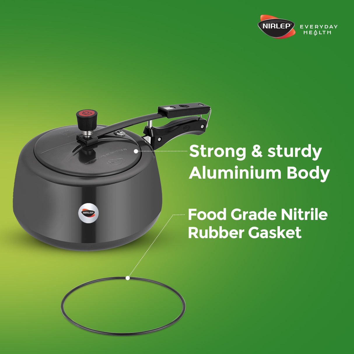 Nutrihealth Inner Lid Handi Shaped Hard Anodised Induction Pressure Cooker