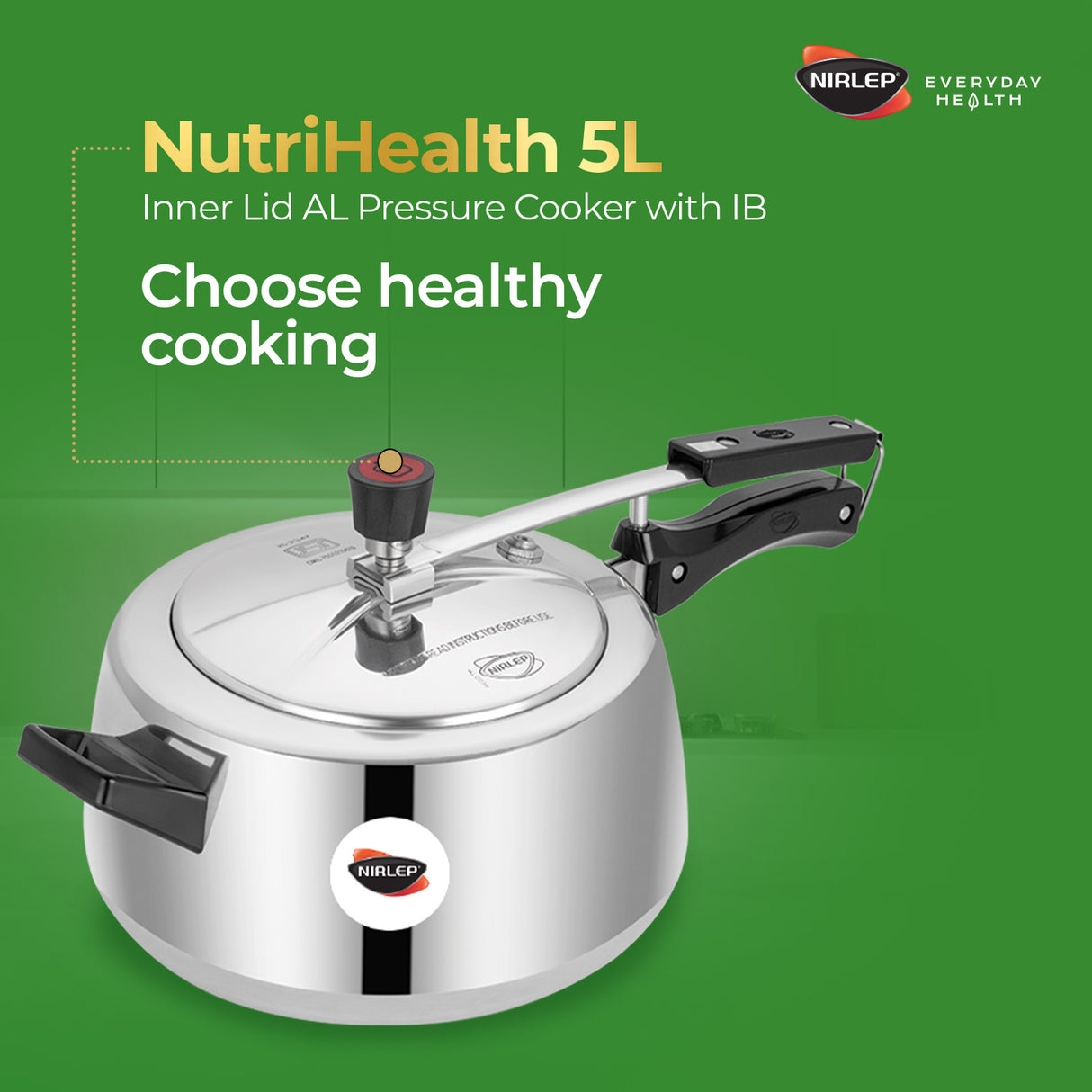 Nutrihealth Inner Lid Handi Shaped Aluminium Pressure Cooker