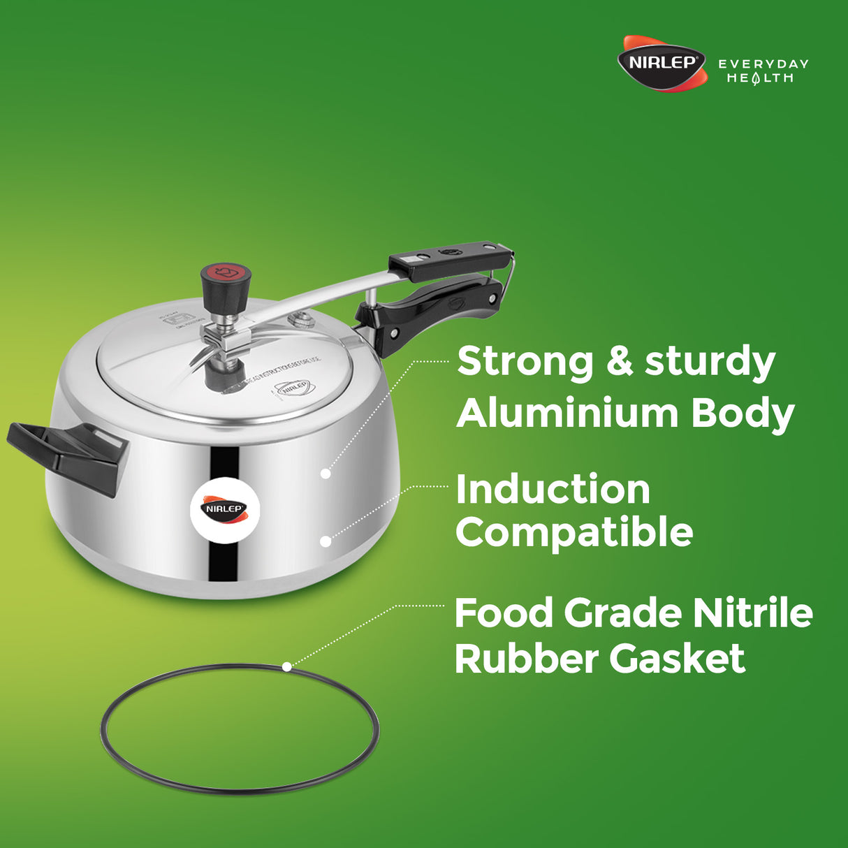Nutrihealth Inner Lid Handi Shaped Aluminium Pressure Cooker