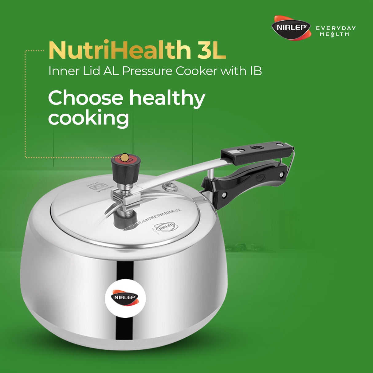 Nutrihealth Inner Lid Handi Shaped Aluminium Pressure Cooker
