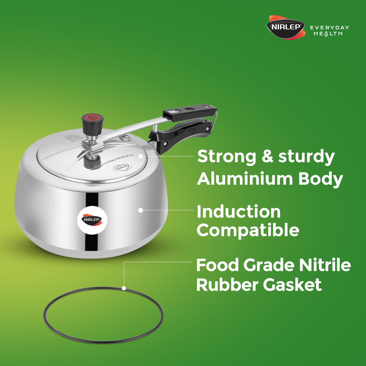 Nutrihealth Inner Lid Handi Shaped Aluminium Pressure Cooker