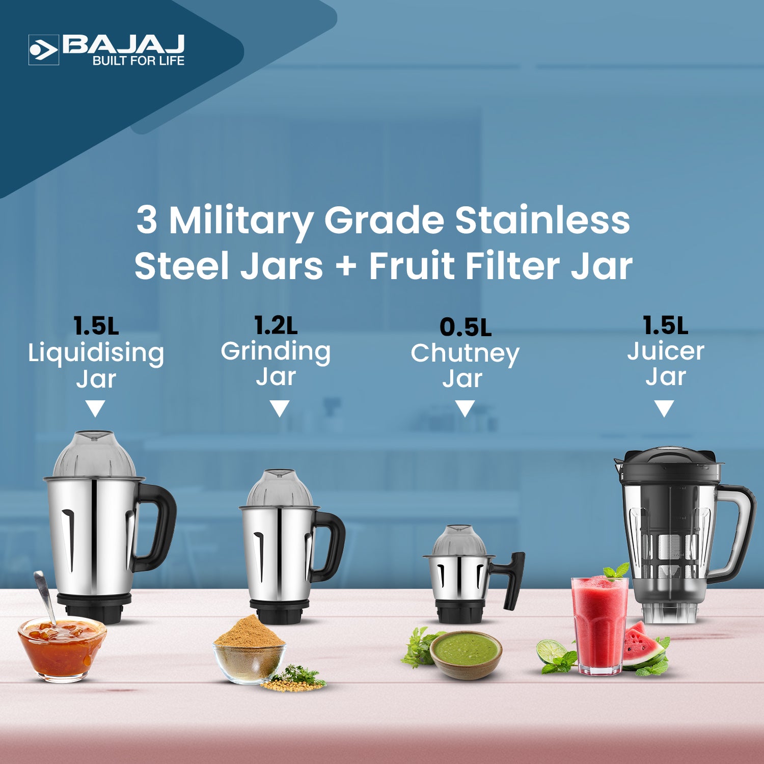 Bajaj Military Series Evoque 4 Jar 1000W Mixer Grinder
