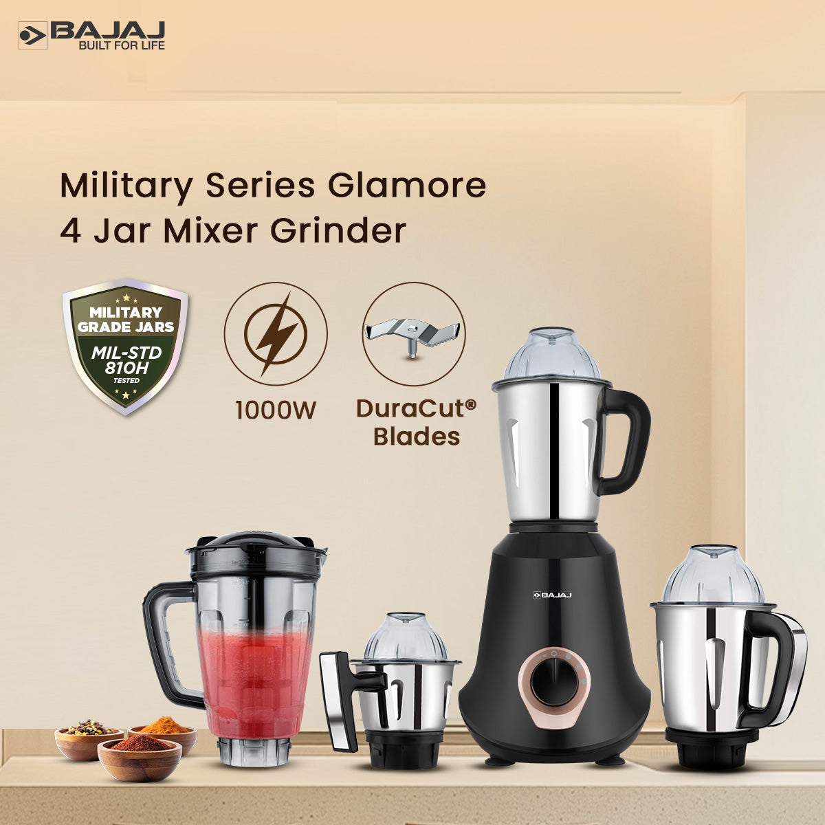 Bajaj Military Series Glamore 4 Jar 1000W Mixer Grinder