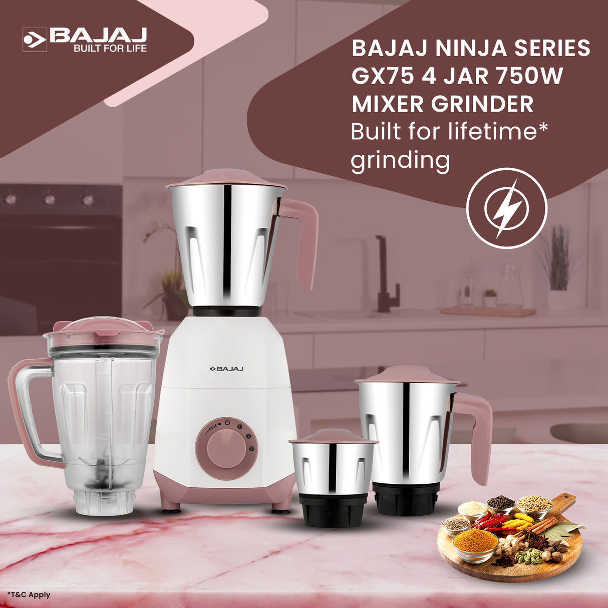 Bajaj Ninja Series GX75 4 Jar 750W Mixer Grinder