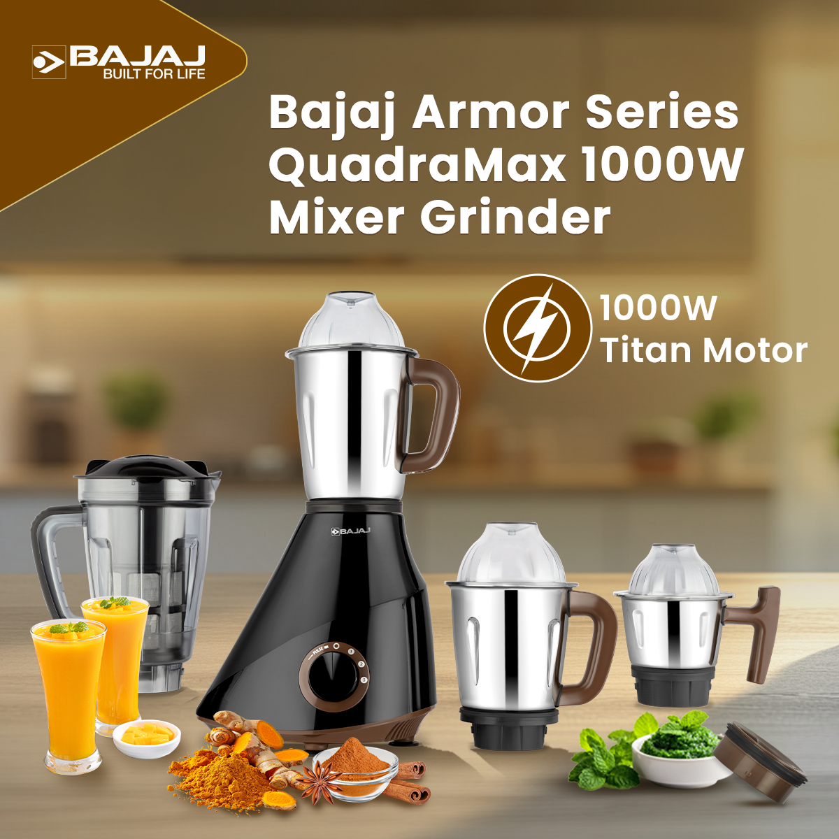Bajaj Armor Series QuadraMax 4 Jar 1000W Mixer Grinder