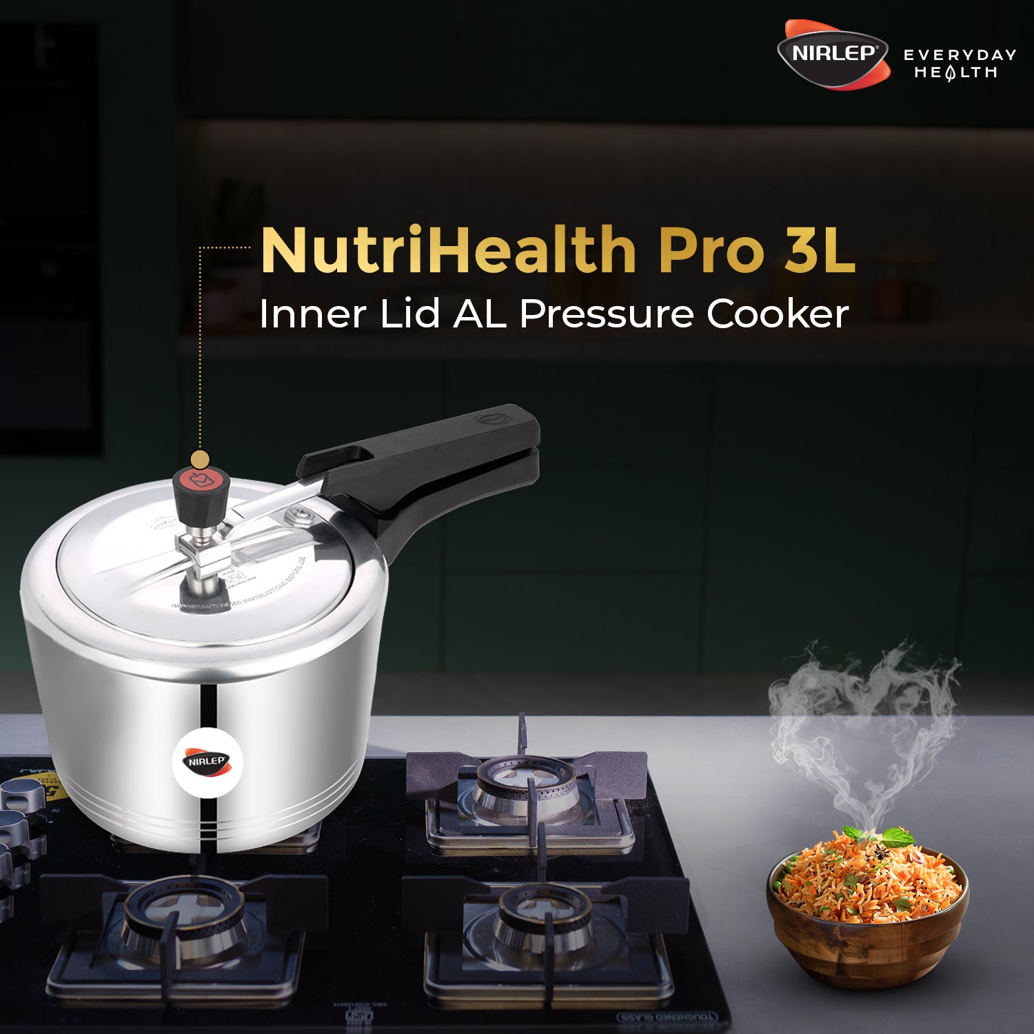 Nutrihealth Pro Inner Lid Designer Aluminium Pressure Cooker