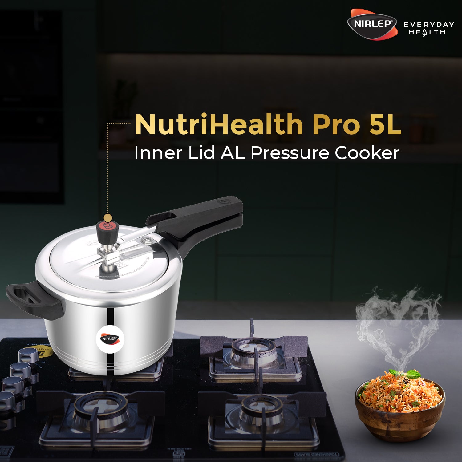 Nutrihealth Pro Inner Lid Designer Aluminium Pressure Cooker