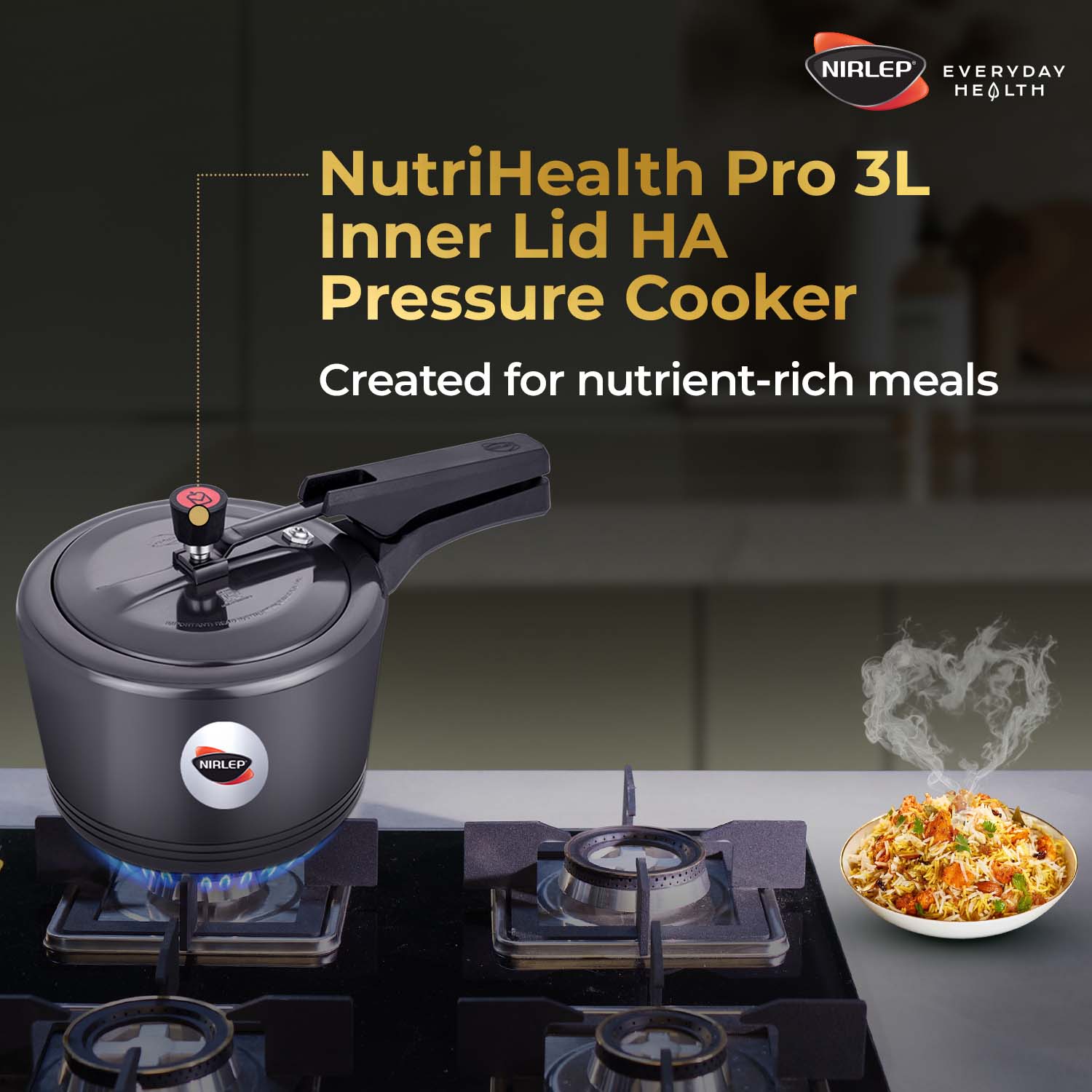 Nutrihealth Pro Inner Lid Hard Anodised Designer Pressure Cooker