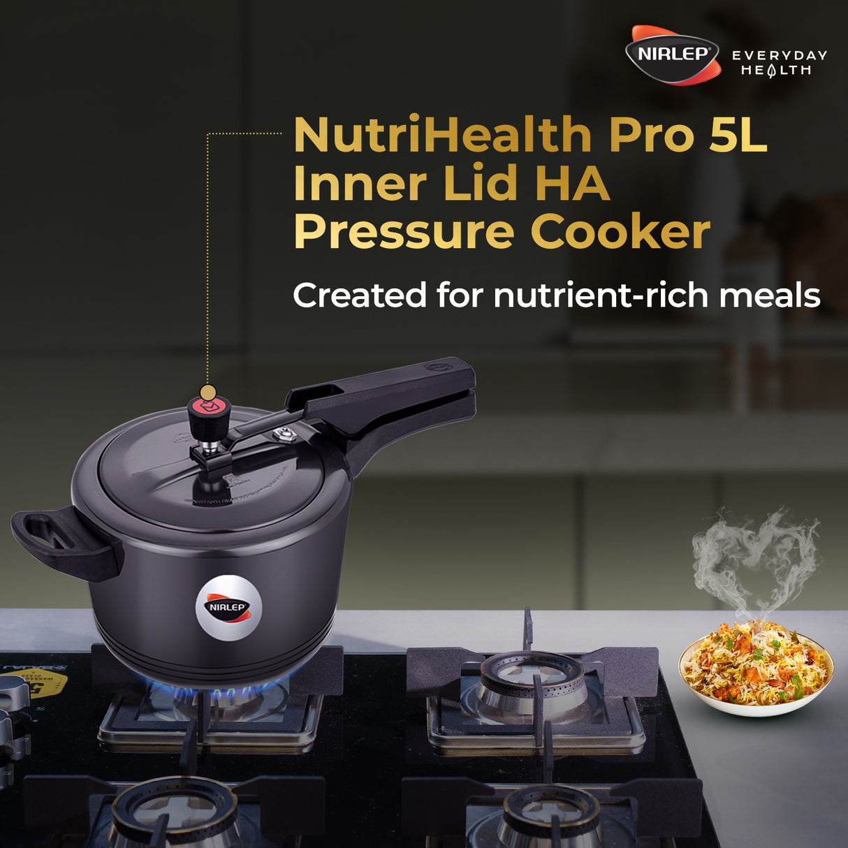 Nutrihealth Pro Inner Lid Hard Anodised Designer Pressure Cooker