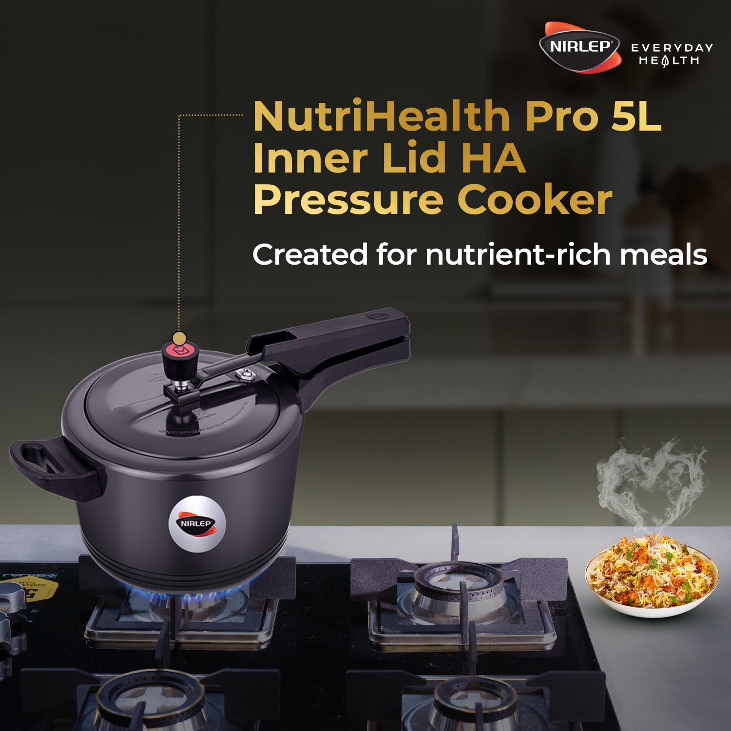 Nutrihealth Pro Inner Lid Hard Anodised Designer Pressure Cooker