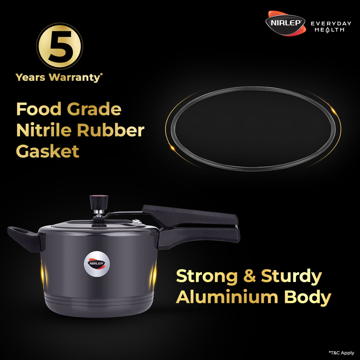 Nutrihealth Pro Inner Lid Hard Anodised Designer Pressure Cooker