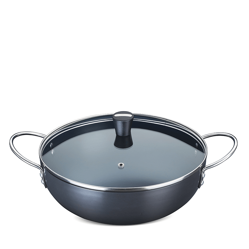 Ebony Hard Anodised Kadhai with Glass Lid