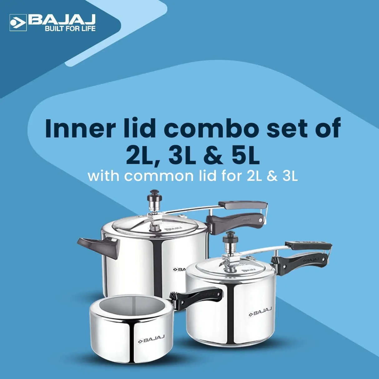 New Shakti Inner Lid 3 Piece Aluminium Pressure Cooker Combo Set