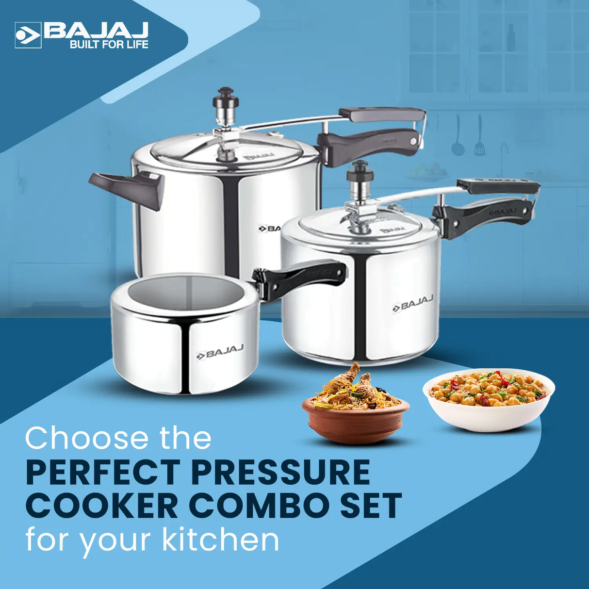 New Shakti Inner Lid 3 Piece Aluminium Pressure Cooker Combo Set