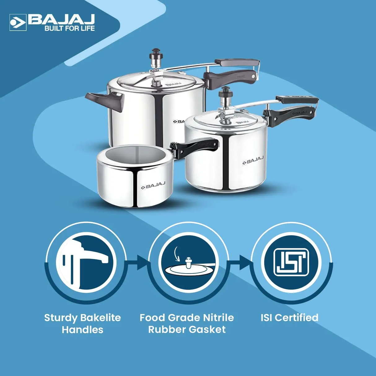 New Shakti Inner Lid 3 Piece Aluminium Pressure Cooker Combo Set