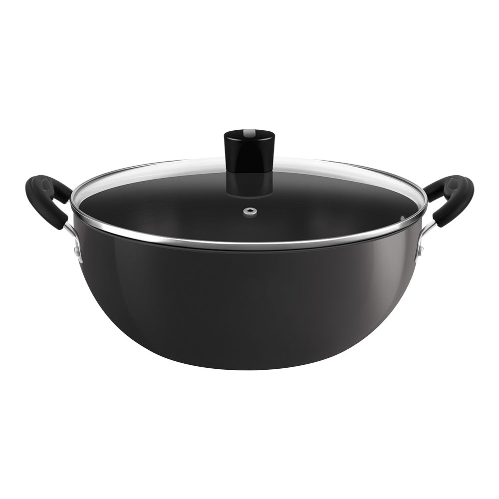 Ebony Hard Anodised Deep Kadhai with Glass Lid