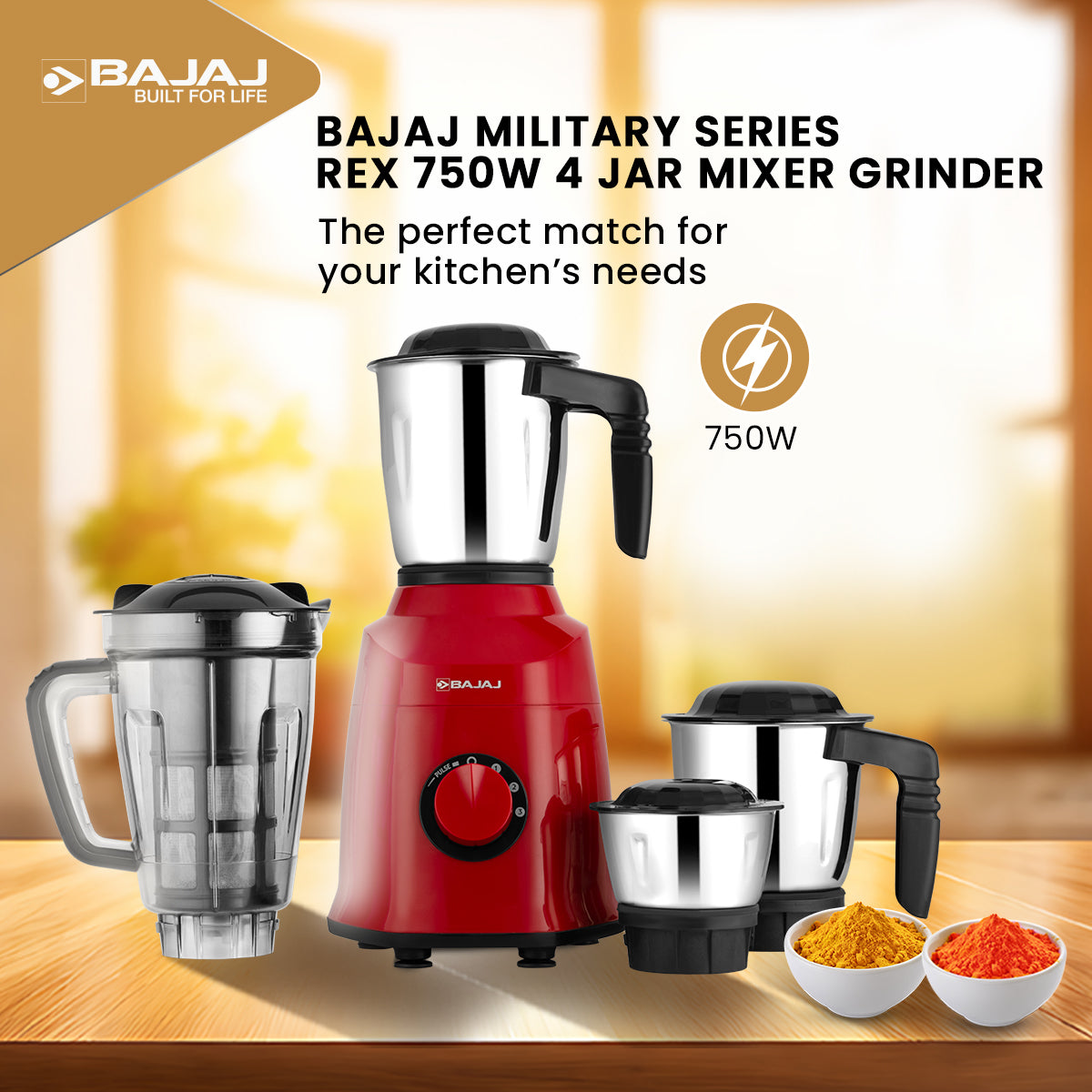 Bajaj Military Series REX 750 4 Jar Mixer Grinder