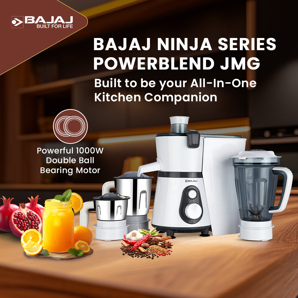 Bajaj Ninja Series PowerBlend 1000W Juicer Mixer Grinder