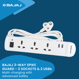 BAJAJ 3 WAY SPIKE AND SURGE GUARD WITH 2 USB