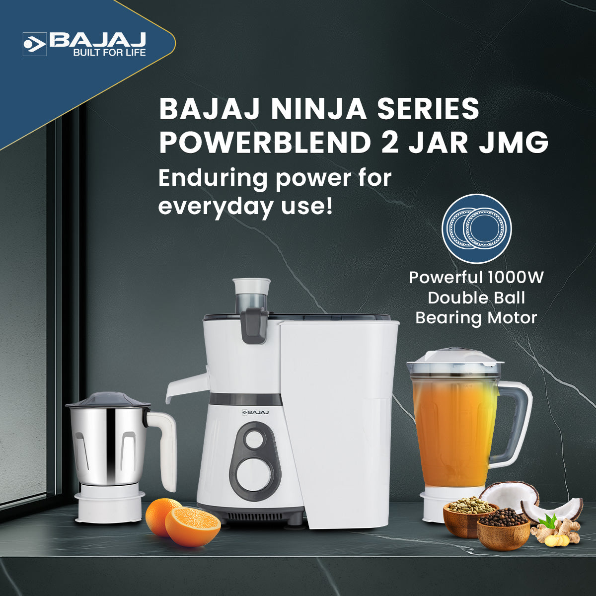 Bajaj Ninja Series PowerBlend 2 Jar 1000W Juicer Mixer Grinder