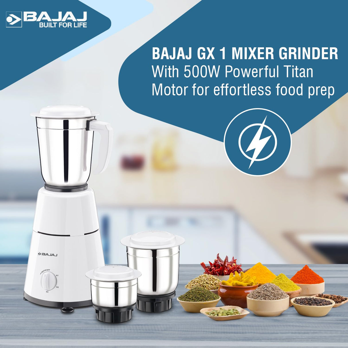 Bajaj GX 1 500W Mixer Grinder