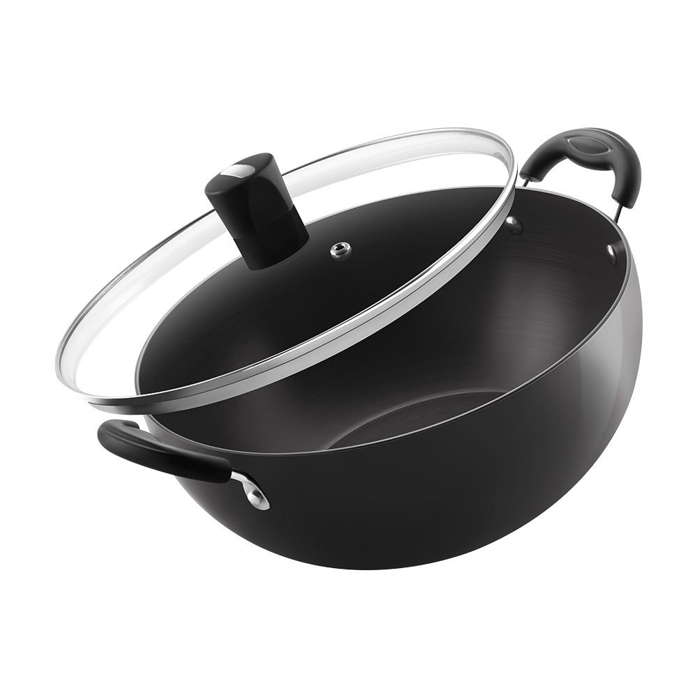 Ebony Hard Anodised Deep Kadhai with Glass Lid