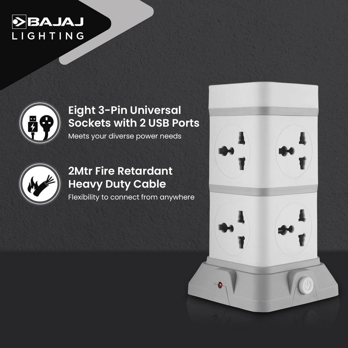 HERCULO TOWER 8 WAY WITH 2 USB PORT