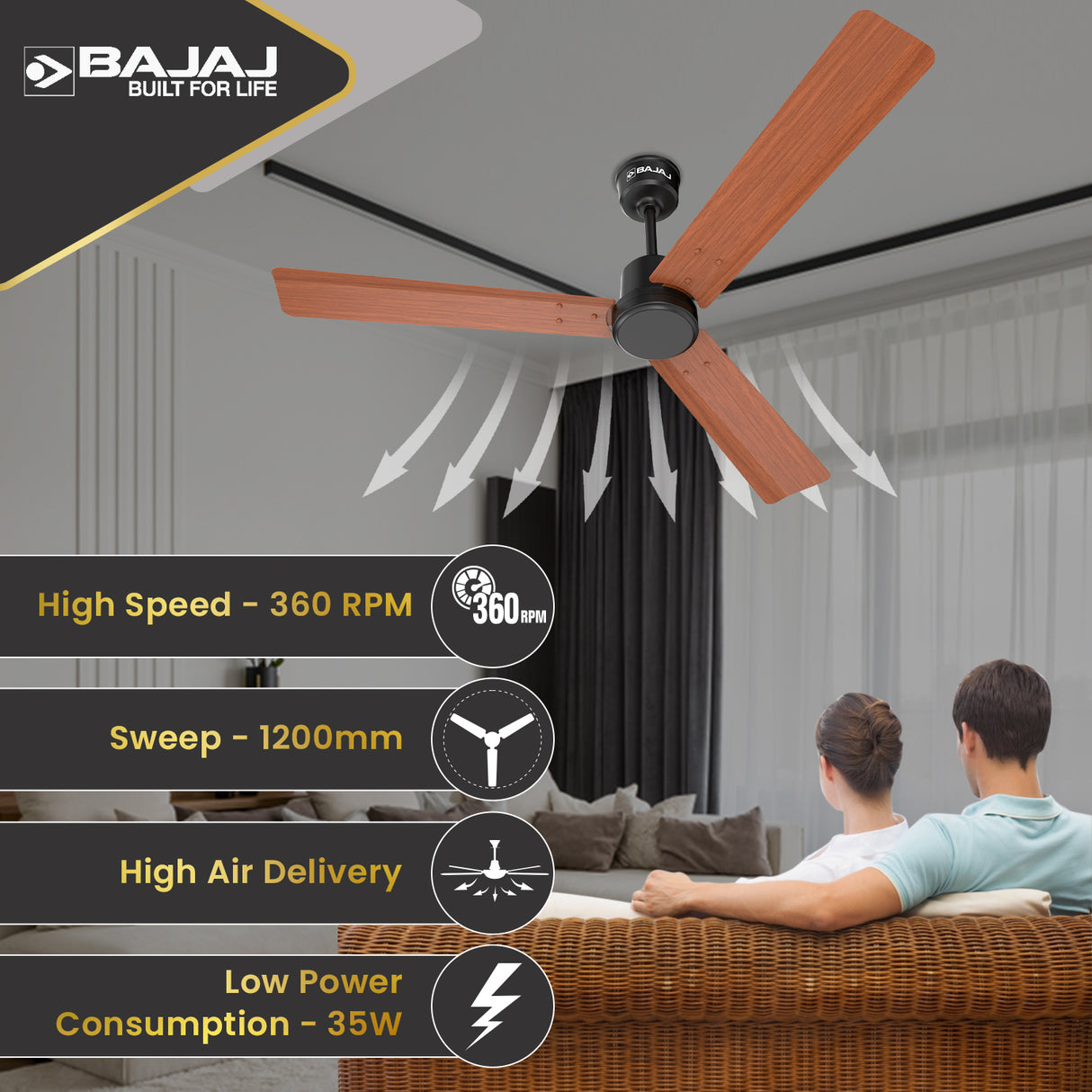 Classico Sleek Wood 1200mm Ceiling Fan