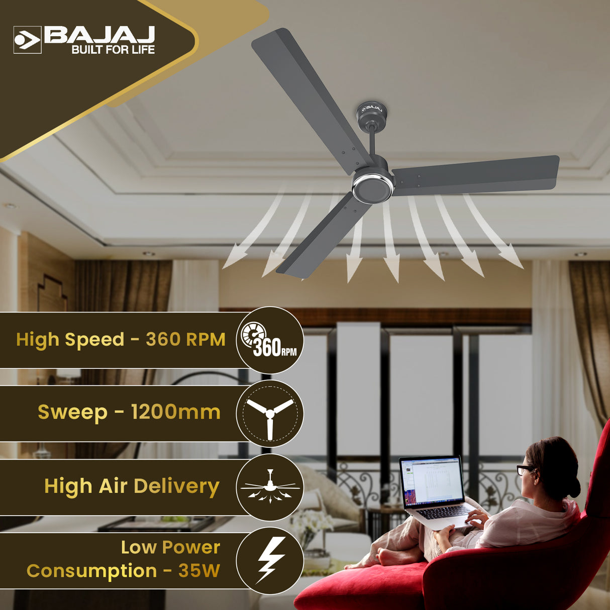 Classico Sleek Plus 1200mm Ceiling Fan