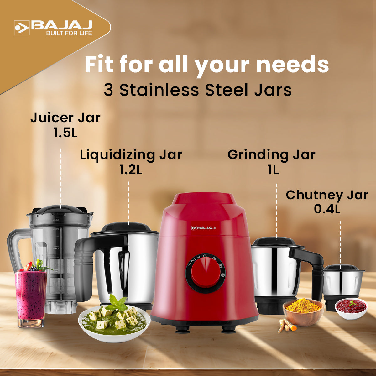 Bajaj Military Series REX 750 4 Jar Mixer Grinder