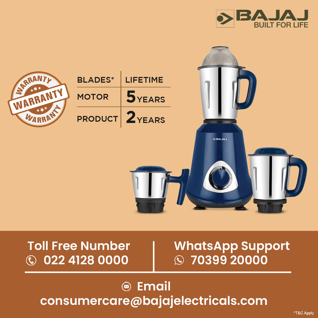 Bajaj Military Series Glamore 800W Mixer Grinder