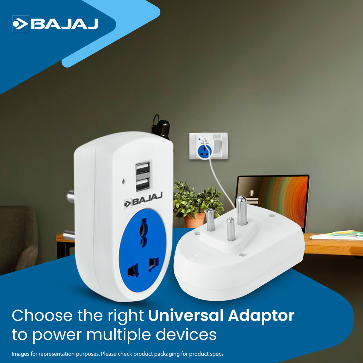 6A 3 PIN UNIVERSAL ADAPTOR WITH 2 USB