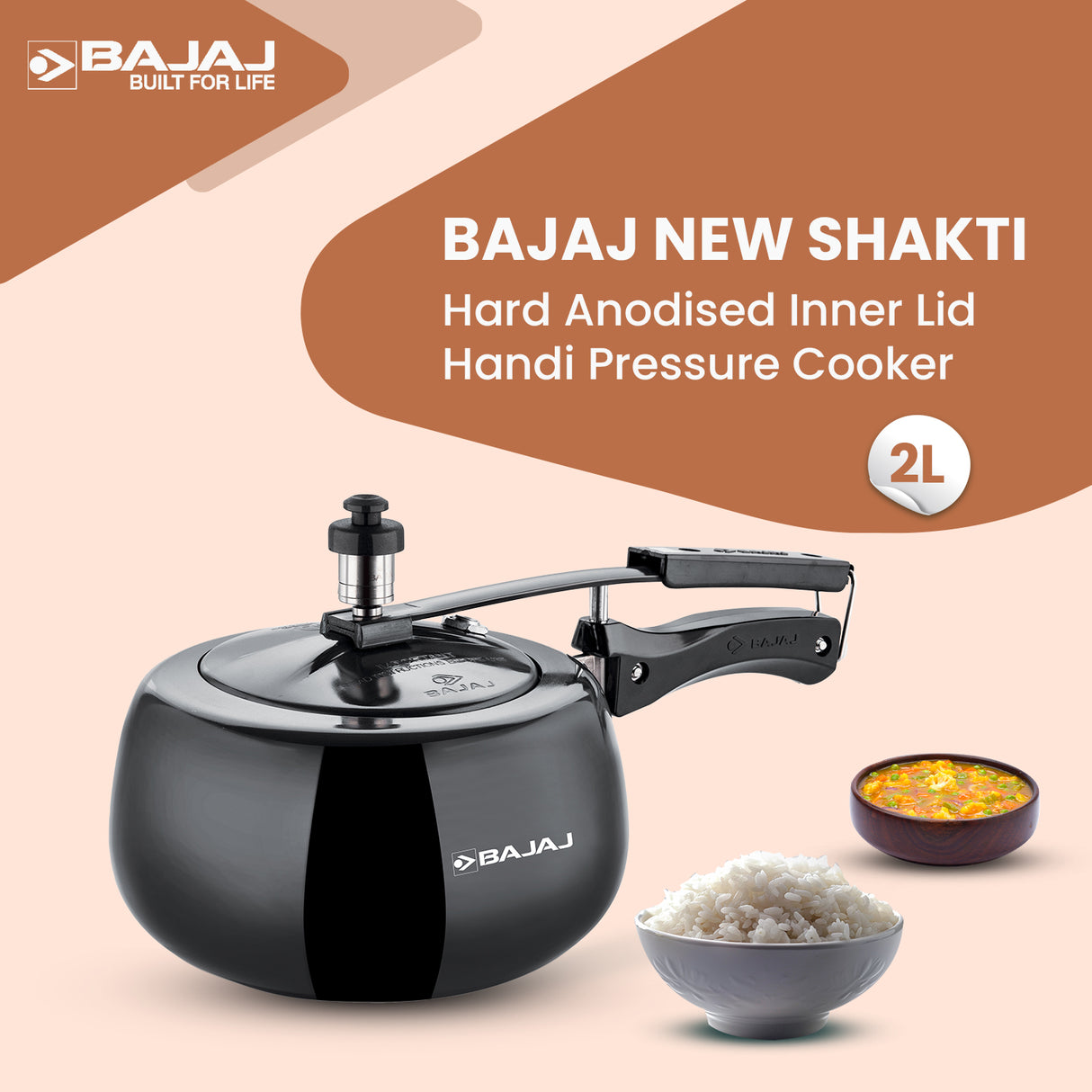 New Shakti Inner Lid Handi Shaped Hard Anodised Pressure Cooker