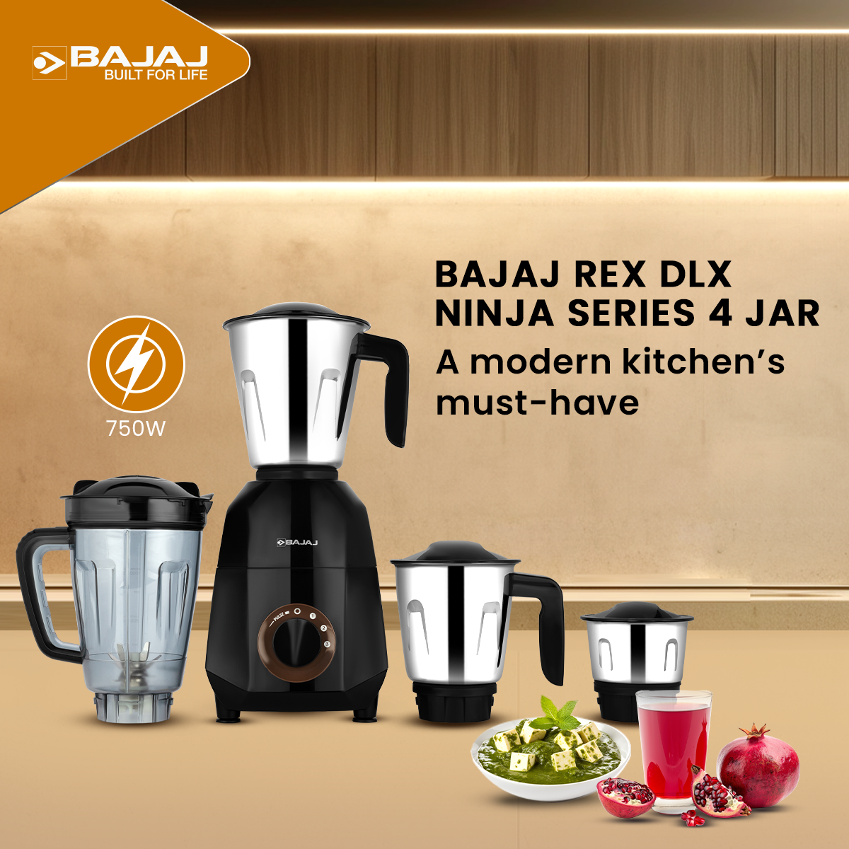 Bajaj Rex Dlx Ninja Series 4 Jar 750W Mixer Grinder