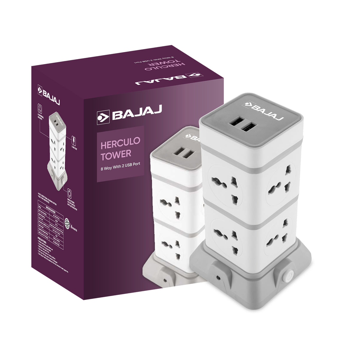 HERCULO TOWER 8 WAY WITH 2 USB PORT