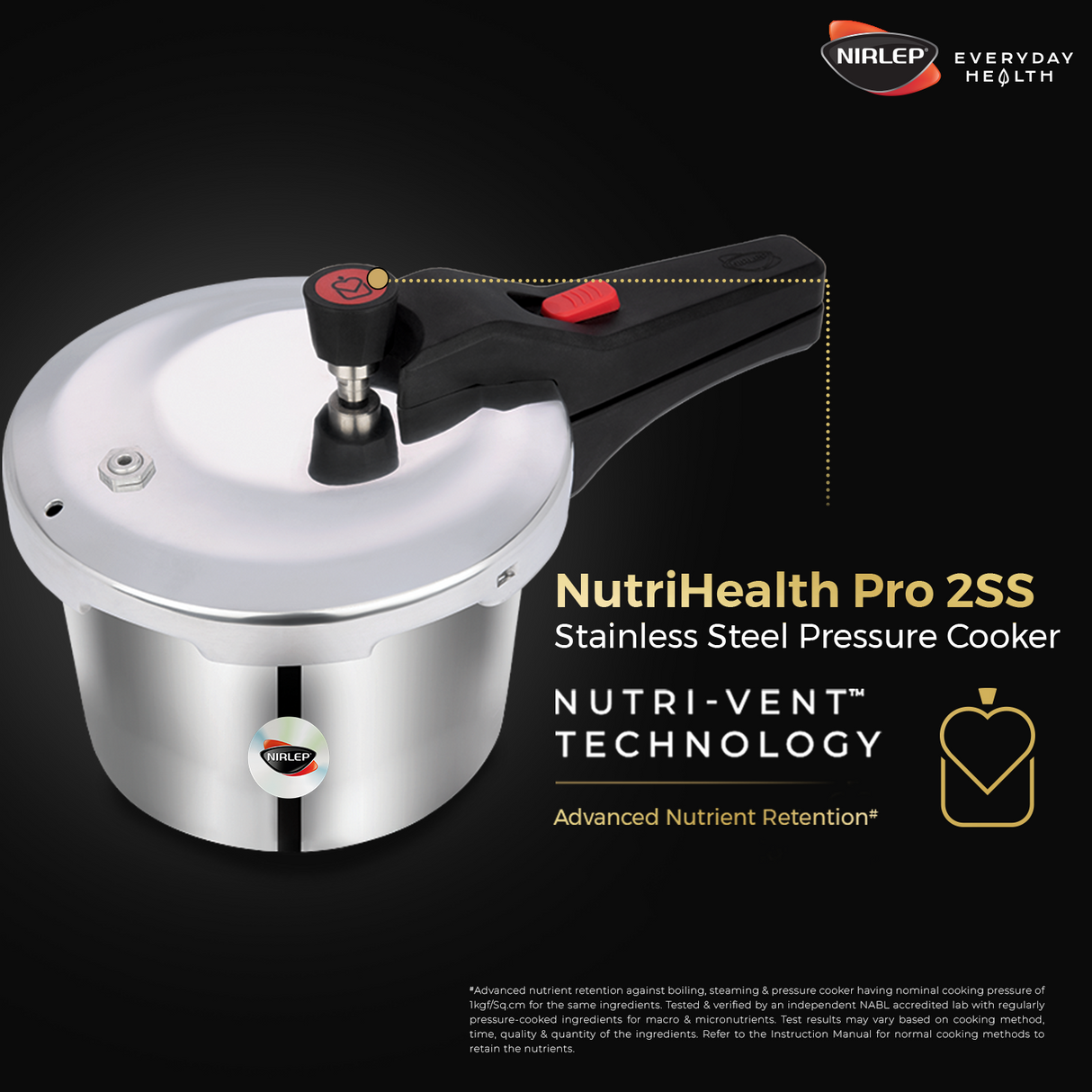 Nutrihealth Pro Outer Lid Designer Stainless Steel Pressure Cooker
