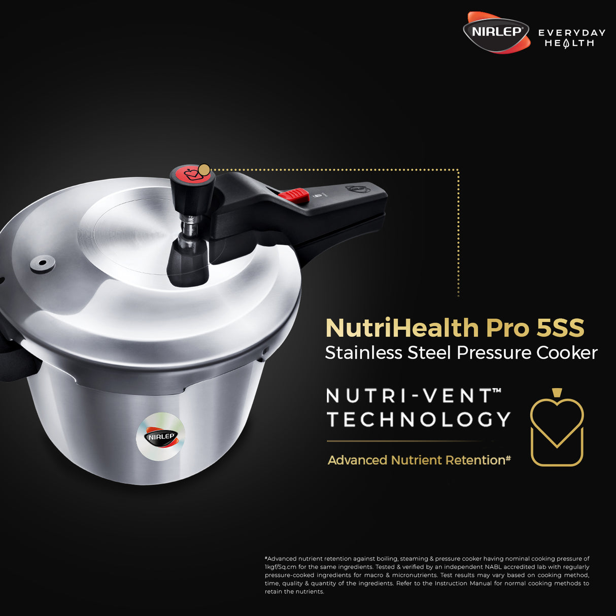 Nutrihealth Pro Outer Lid Designer Stainless Steel Pressure Cooker