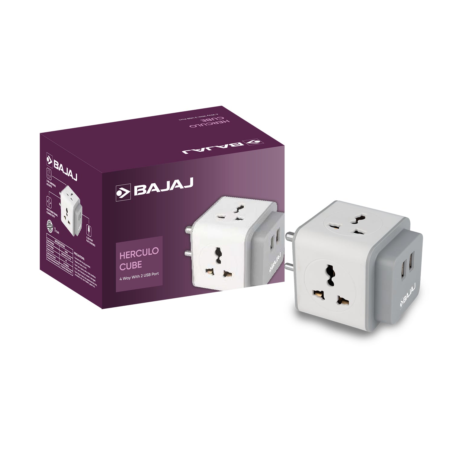 HERCULO CUBE 4 WAY WITH 2 USB PORT